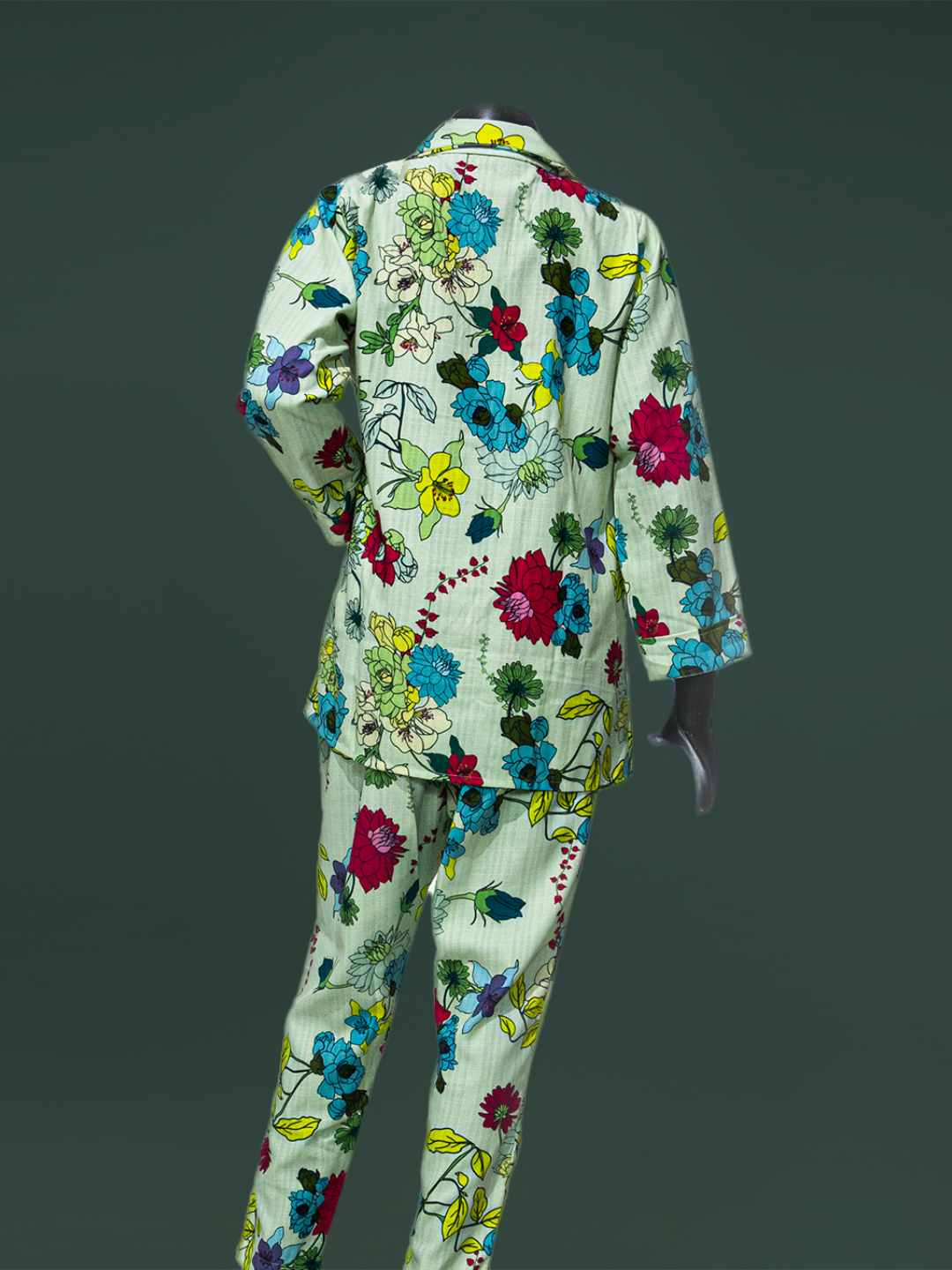 Pista Green Floral Printed Linen Fabric Readymade Co-Ord Set: