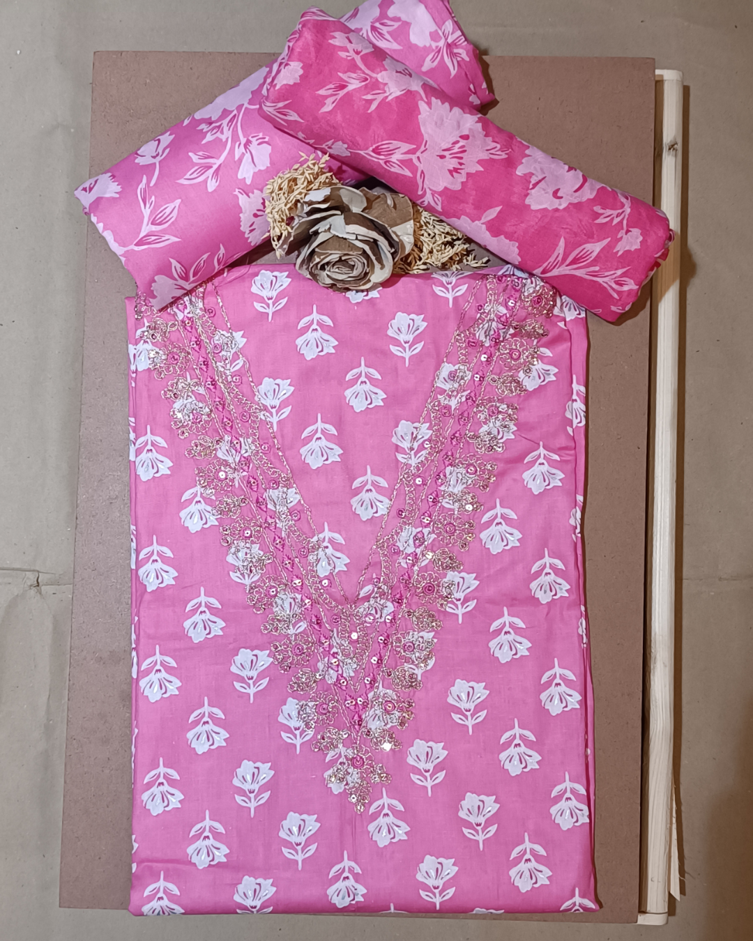 Pink Mal Cotton printed fabric Unstitched Salwar Suit
