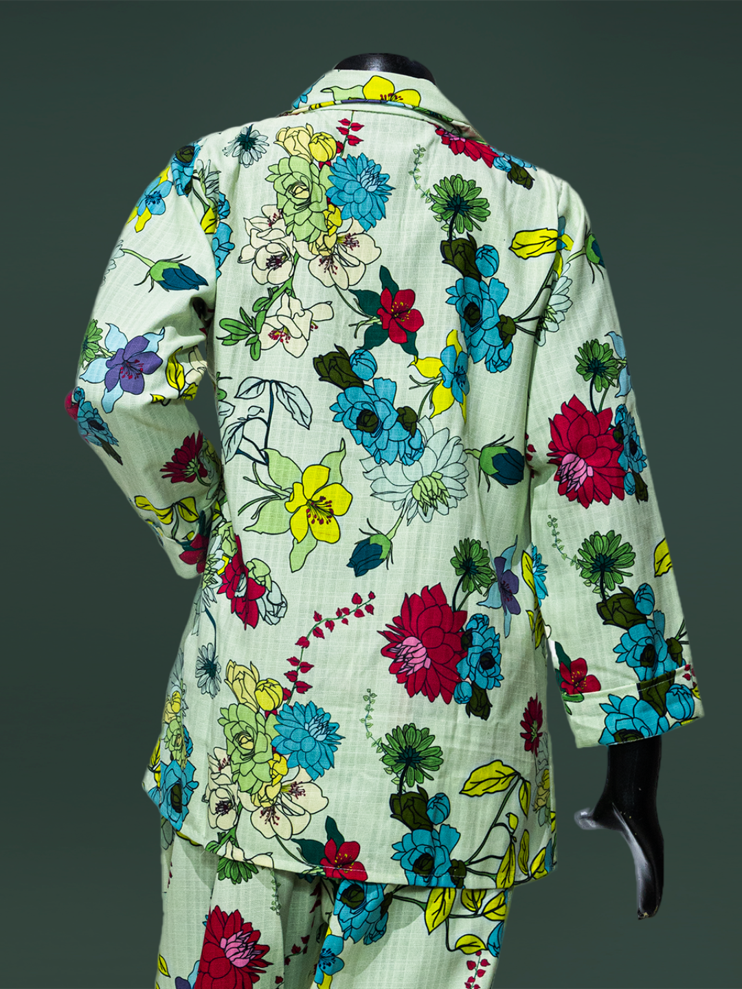 Pista Green Floral Printed Linen Fabric Readymade Co-Ord Set: