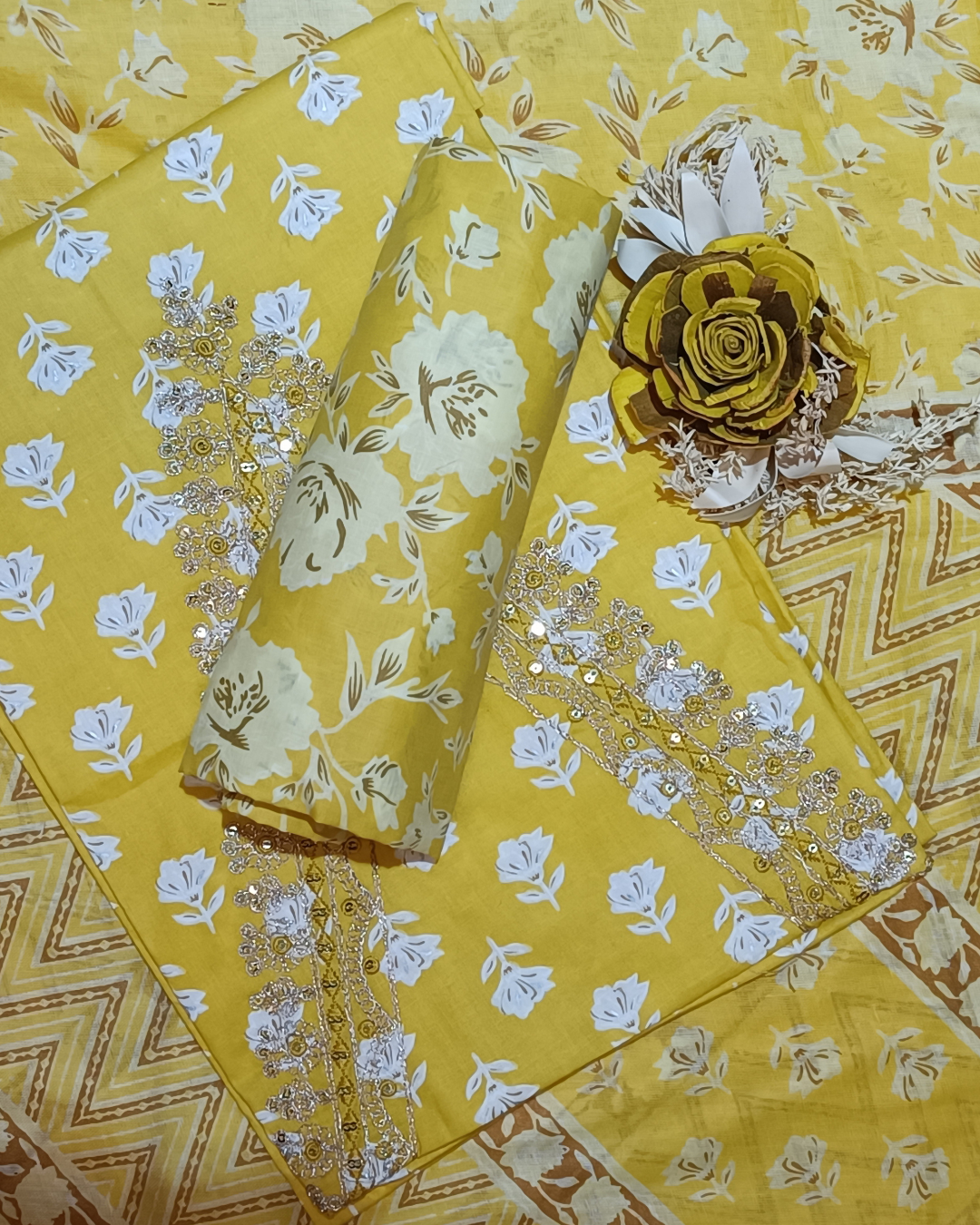 Light Yellow Mal Cotton printed fabric Unstitched Salwar Suit