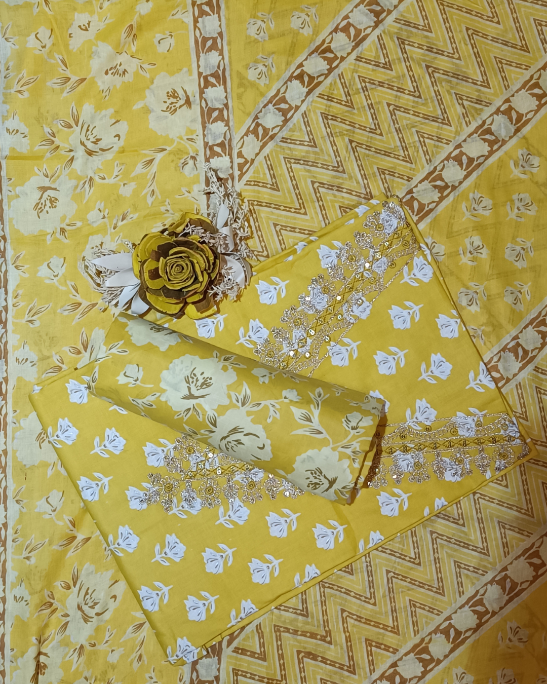 Light Yellow Mal Cotton printed fabric Unstitched Salwar Suit