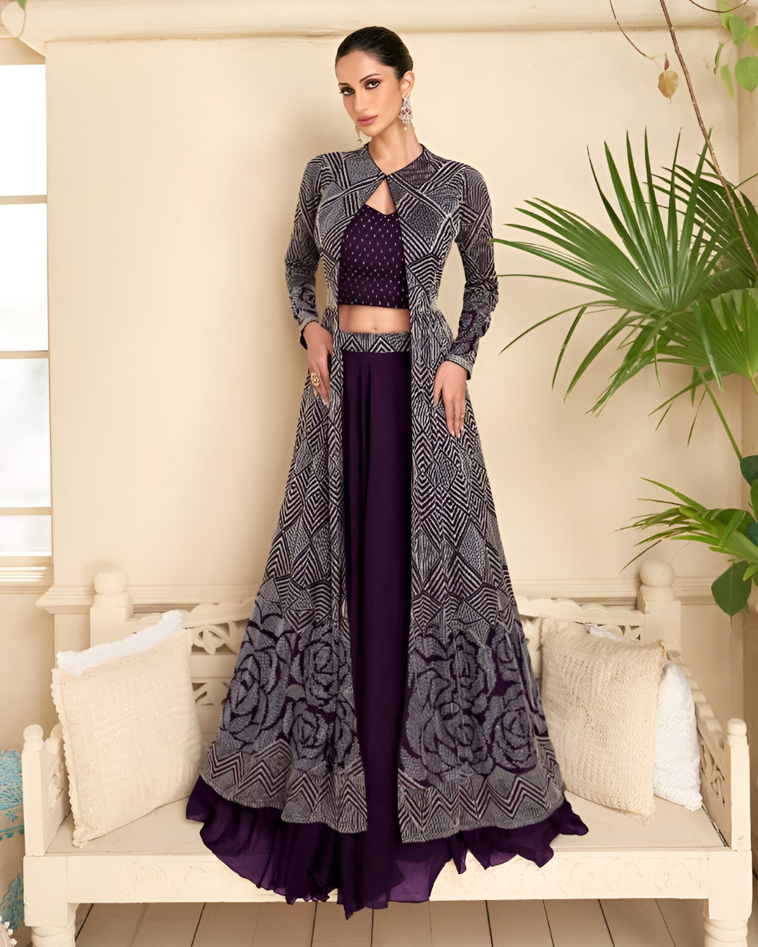 Purple Embroidered Heavy Real Georgette Readymade Lehenga