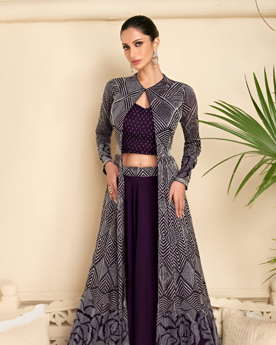 Purple Embroidered Heavy Real Georgette Readymade Lehenga