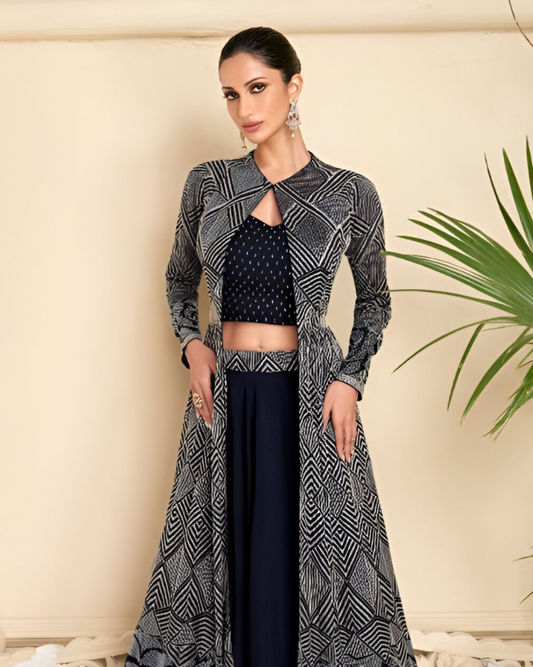 Dark Blue Embroidered Heavy Real Georgette Readymade Lehenga