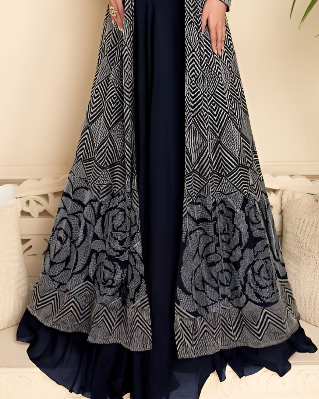 Dark Blue Embroidered Heavy Real Georgette Readymade Lehenga