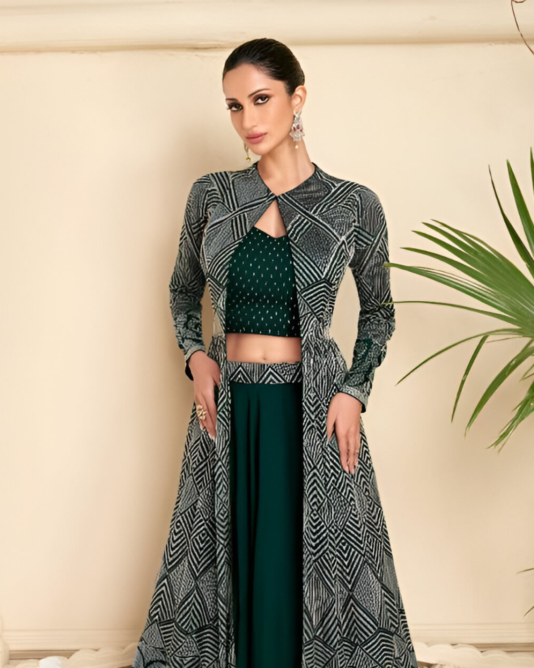 Dark Green Embroidered Heavy Real Georgette Readymade Lehenga