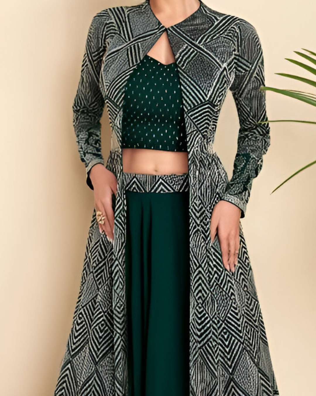 Dark Green Embroidered Heavy Real Georgette Readymade Lehenga