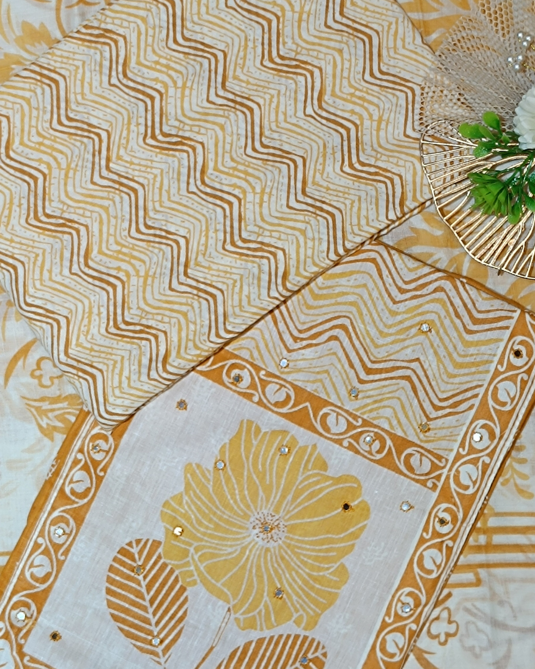 Light Yellow Mal Cotton printed fabric Unstitched Salwar Suit