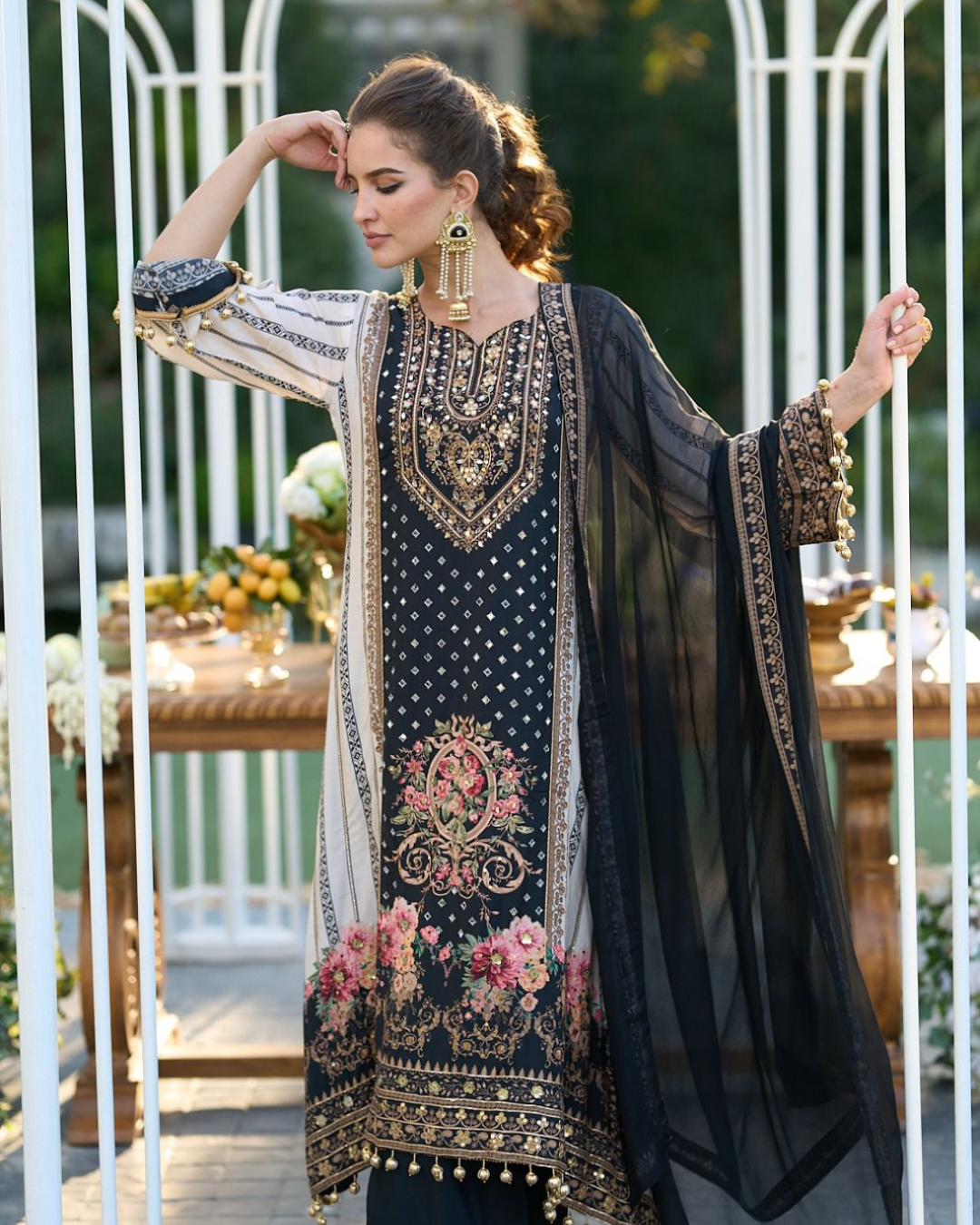 Black And Green Beads Embroidery Pure Crape Readymade Palazzo Set