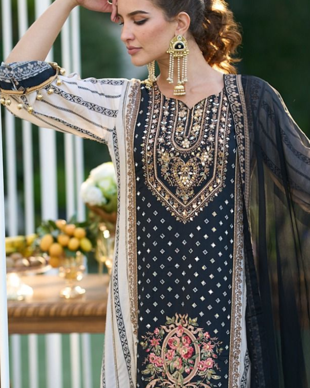 Black And Green Beads Embroidery Pure Crape Readymade Palazzo Set