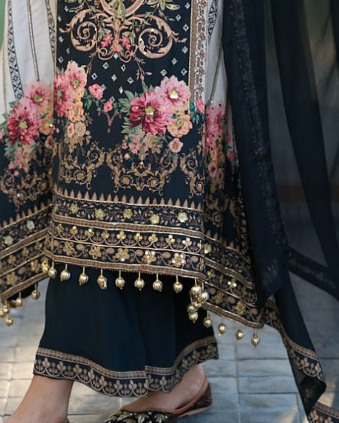 Black And Green Beads Embroidery Pure Crape Readymade Palazzo Set