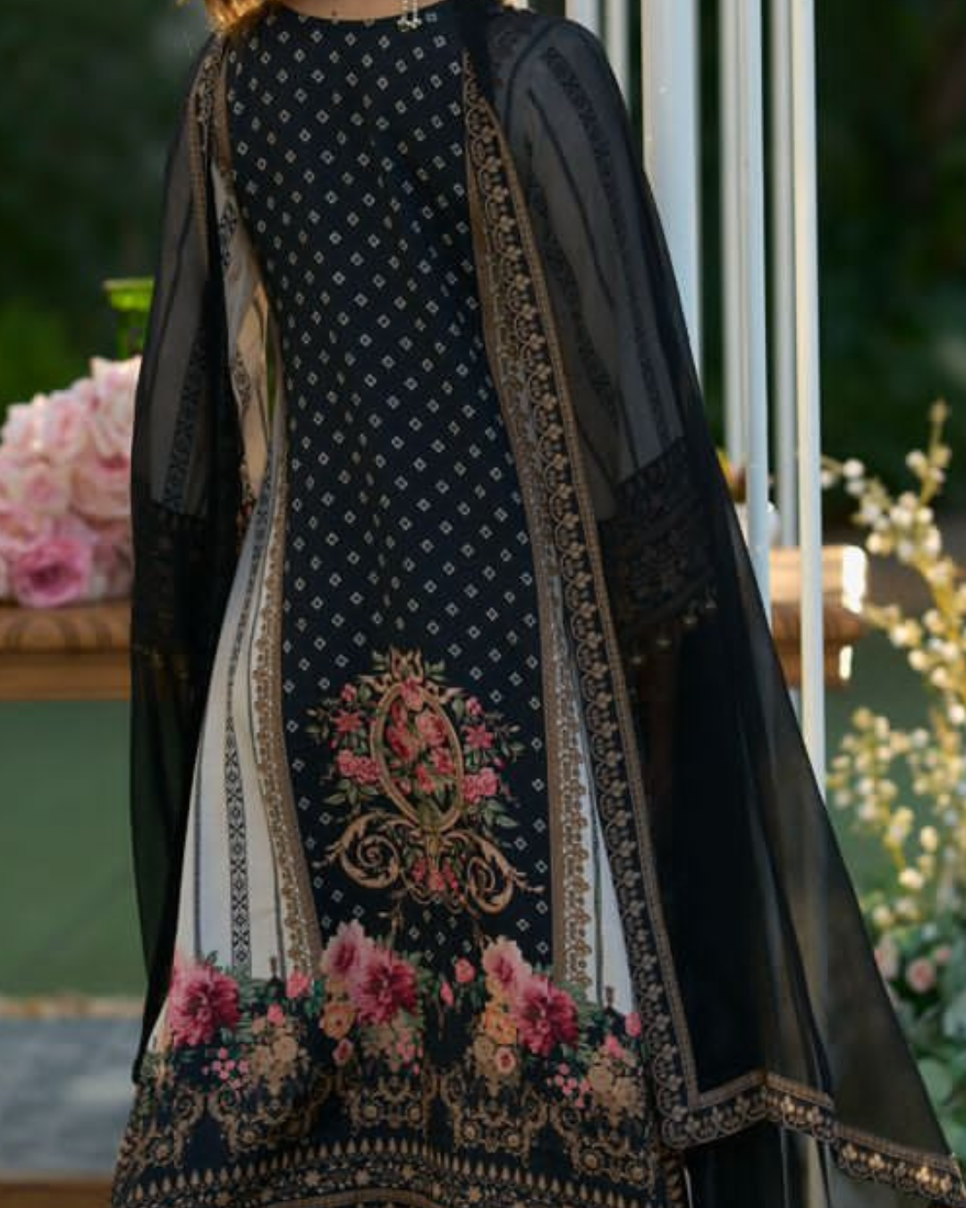 Black And Green Beads Embroidery Pure Crape Readymade Palazzo Set