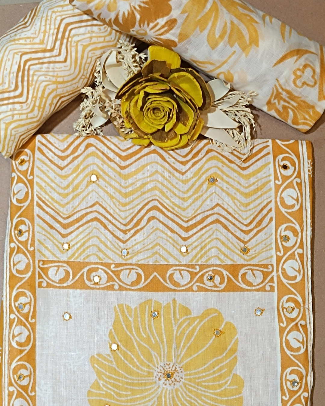 Light Yellow Mal Cotton printed fabric Unstitched Salwar Suit