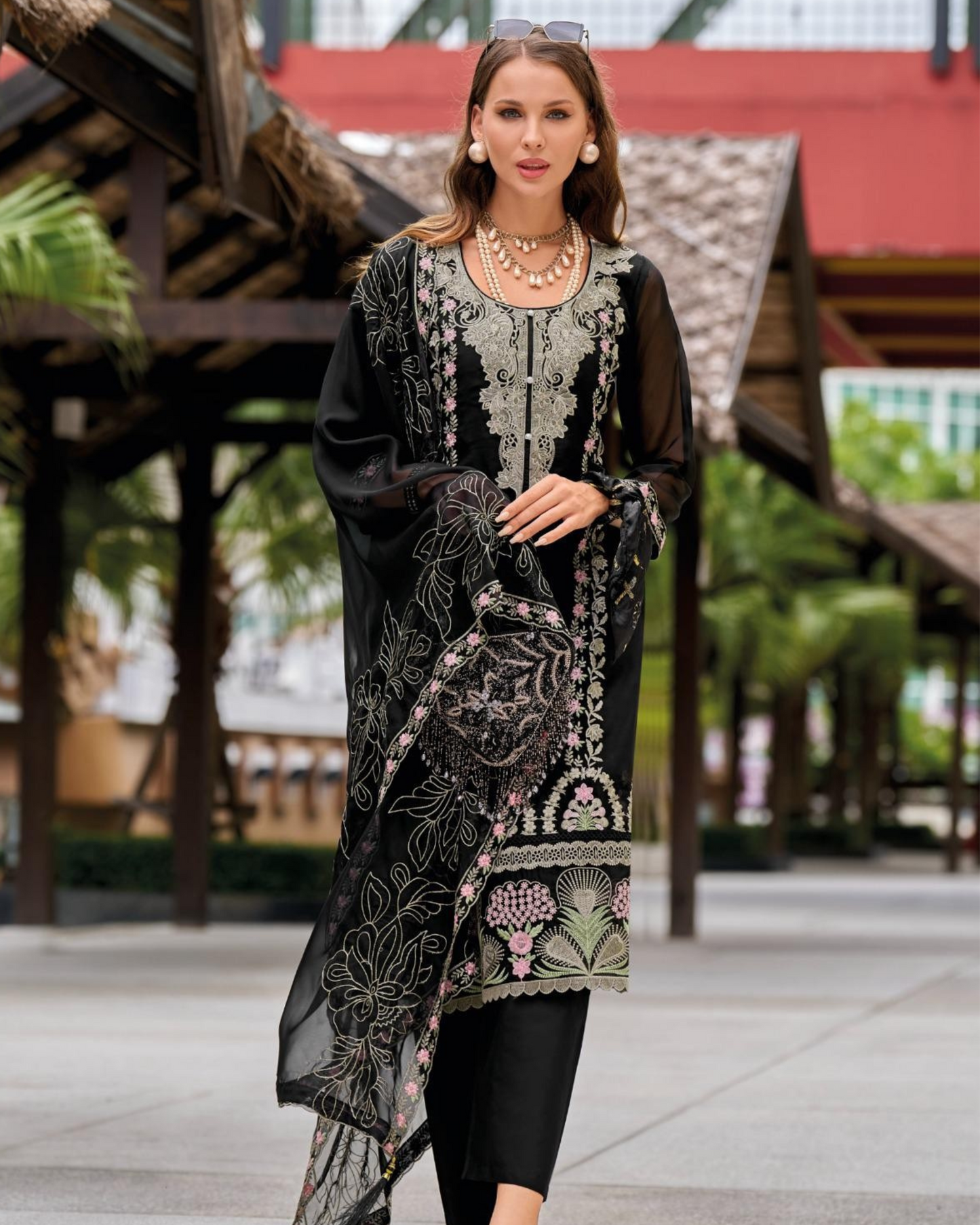 Black Embroidered Organza Fabric Readymade Pakistani Salwar Suit