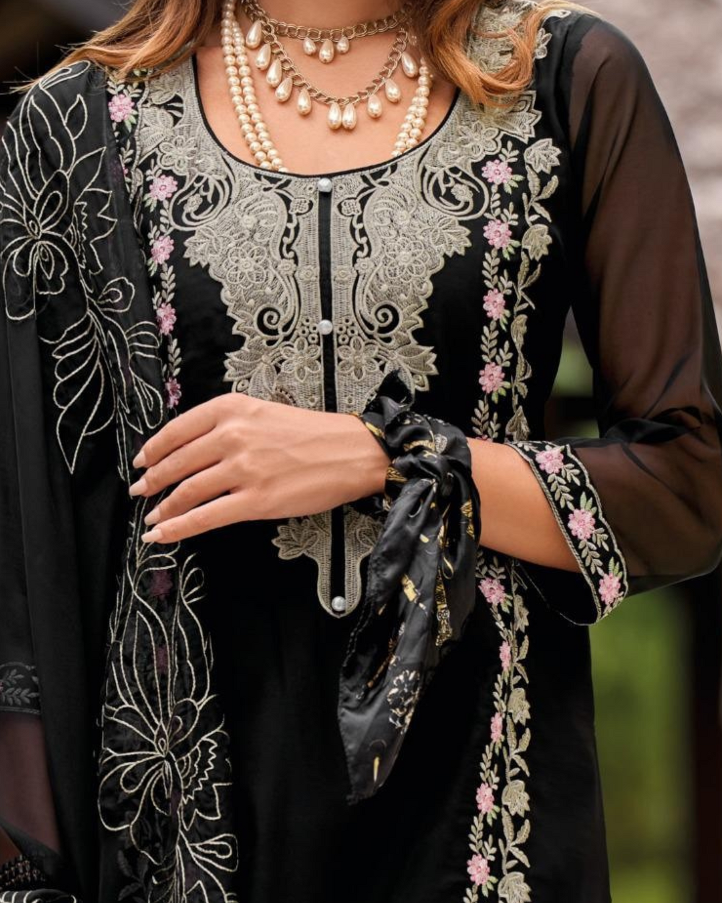 Black Embroidered Organza Fabric Readymade Pakistani Salwar Suit
