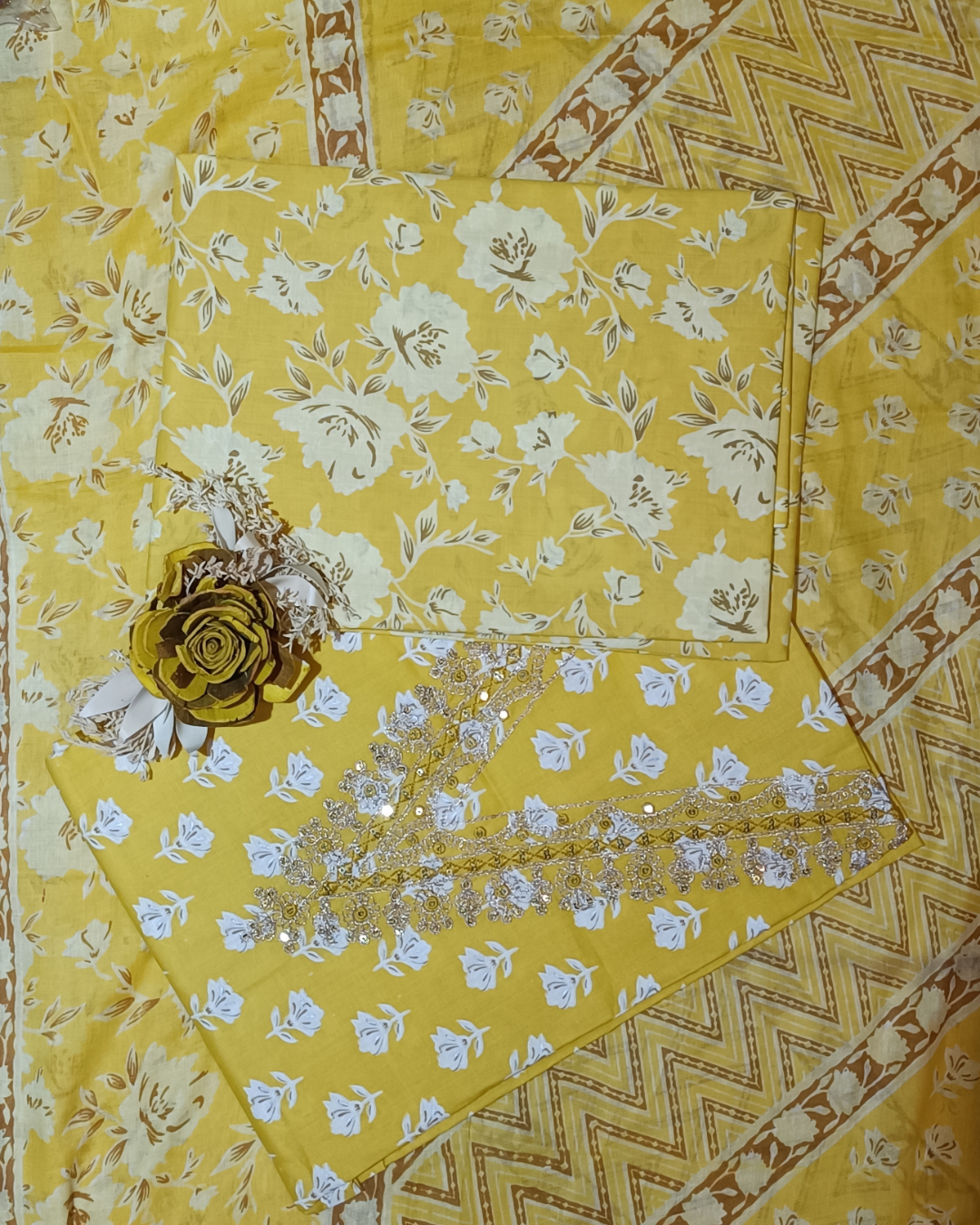 Light Yellow Mal Cotton printed fabric Unstitched Salwar Suit