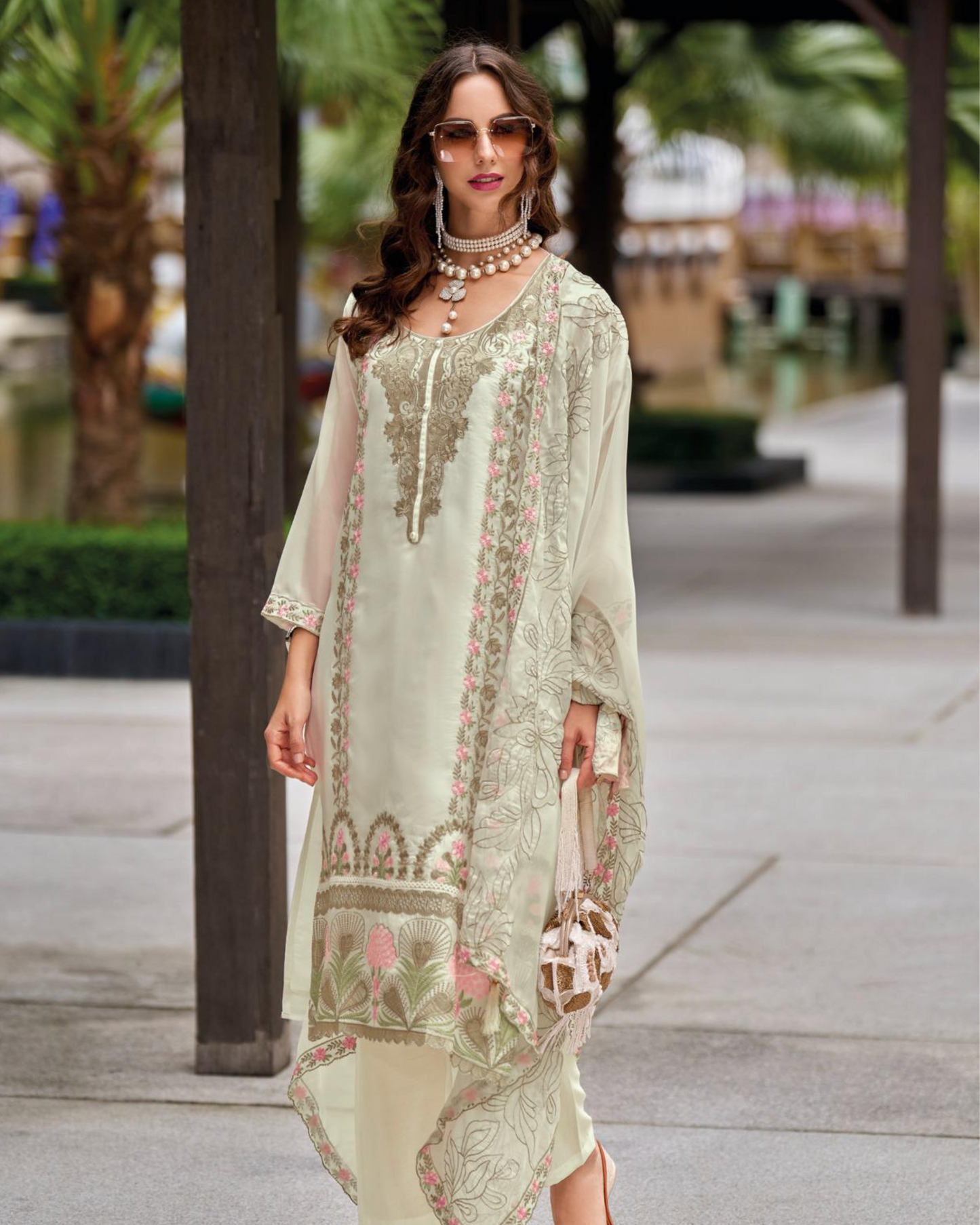White Embroidered Organza Fabric Readymade Pakistani Salwar Suit