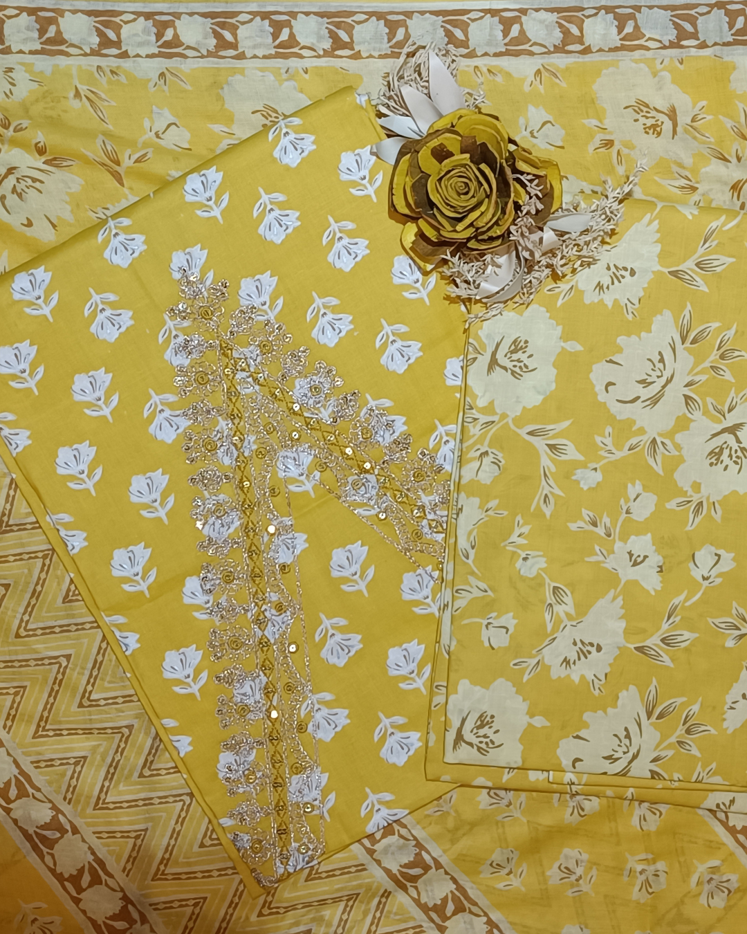 Light Yellow Mal Cotton printed fabric Unstitched Salwar Suit
