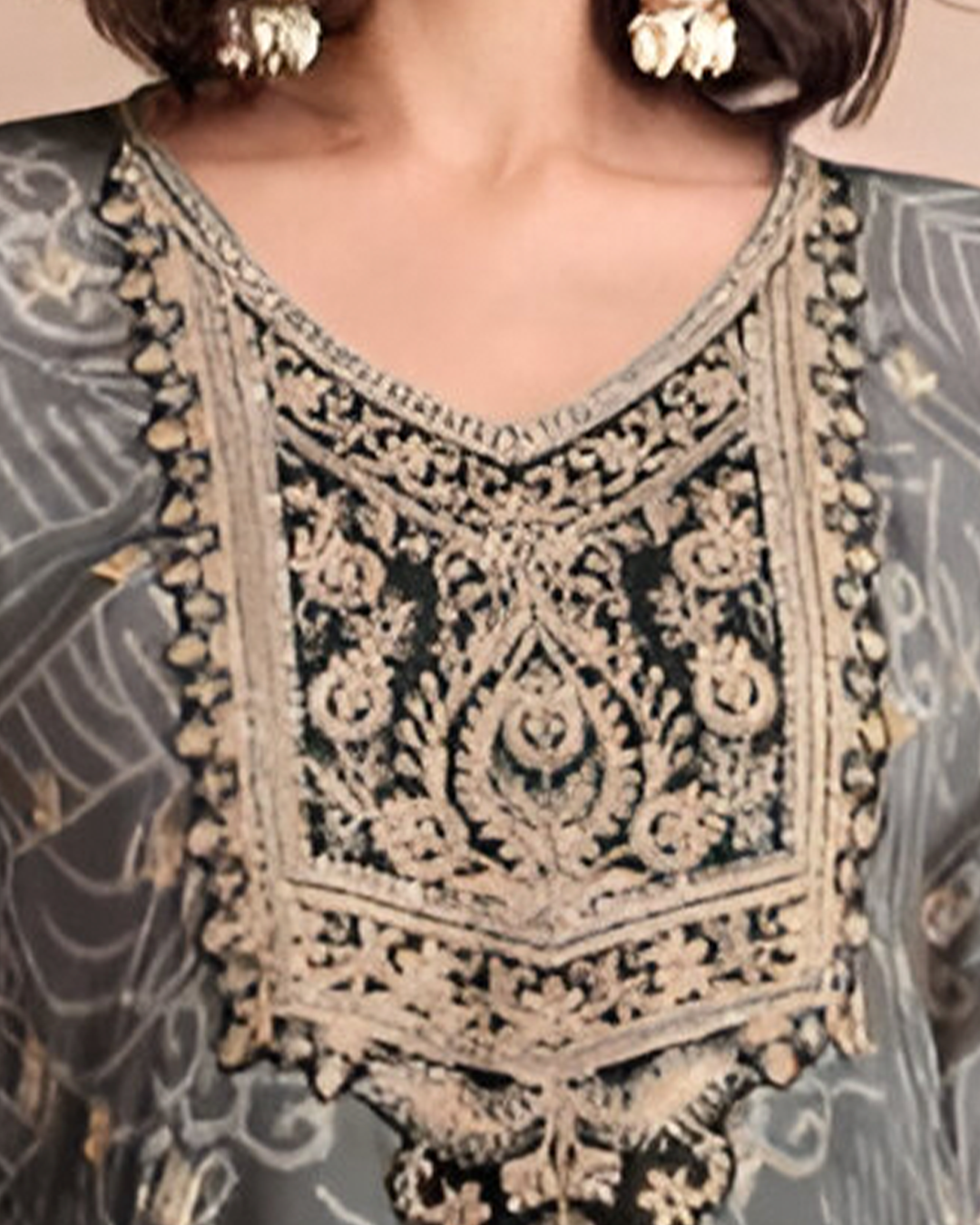 Black Embroidered Georgette Readymade Kaftan Set