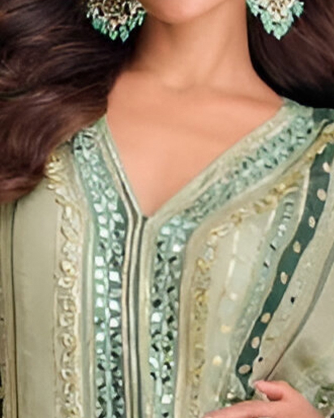 Green Embroidered Georgette Readymade Kaftan Set