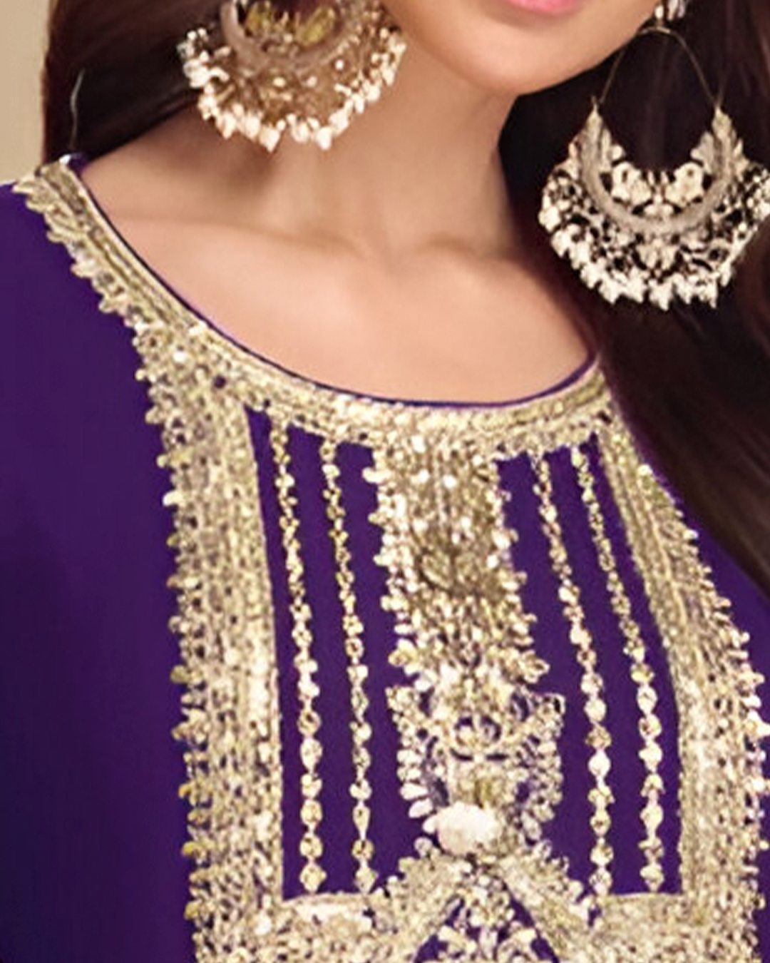 Purple Embroidered Real Chinon Readymade Pakistani Salwar Suit