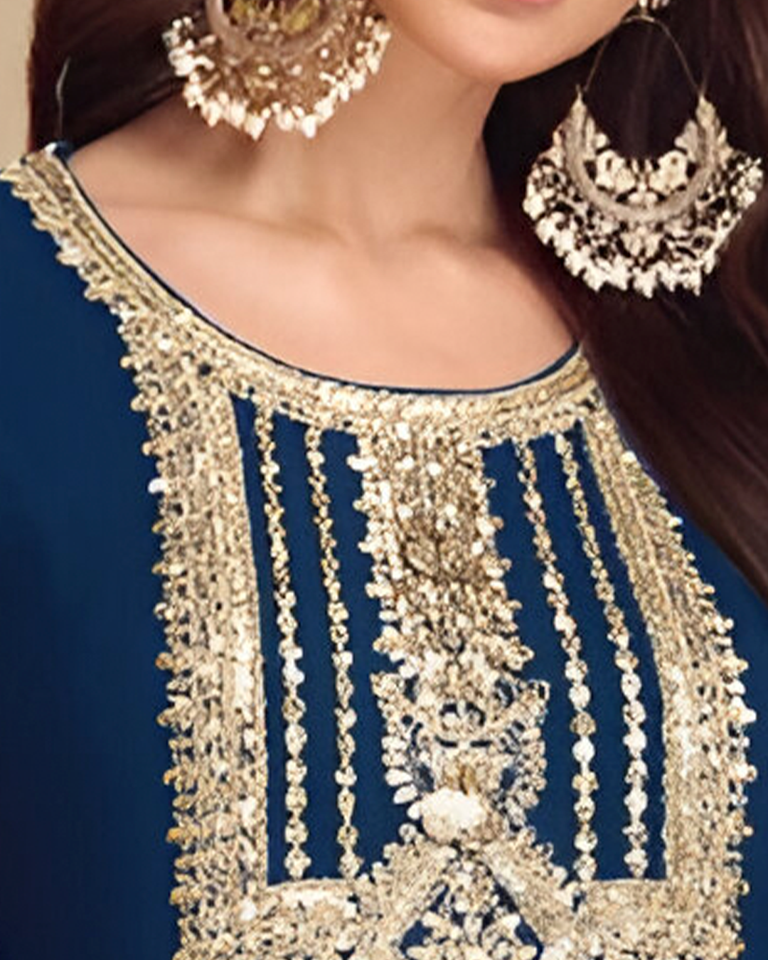 Dark Blue Embroidered Real Chinon Readymade Pakistani Salwar Suit