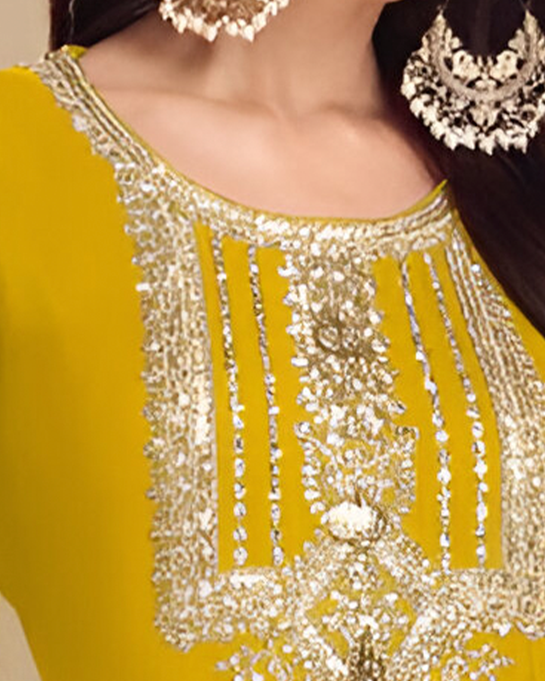 Yellow Embroidered Real Chinon Readymade Pakistani Salwar