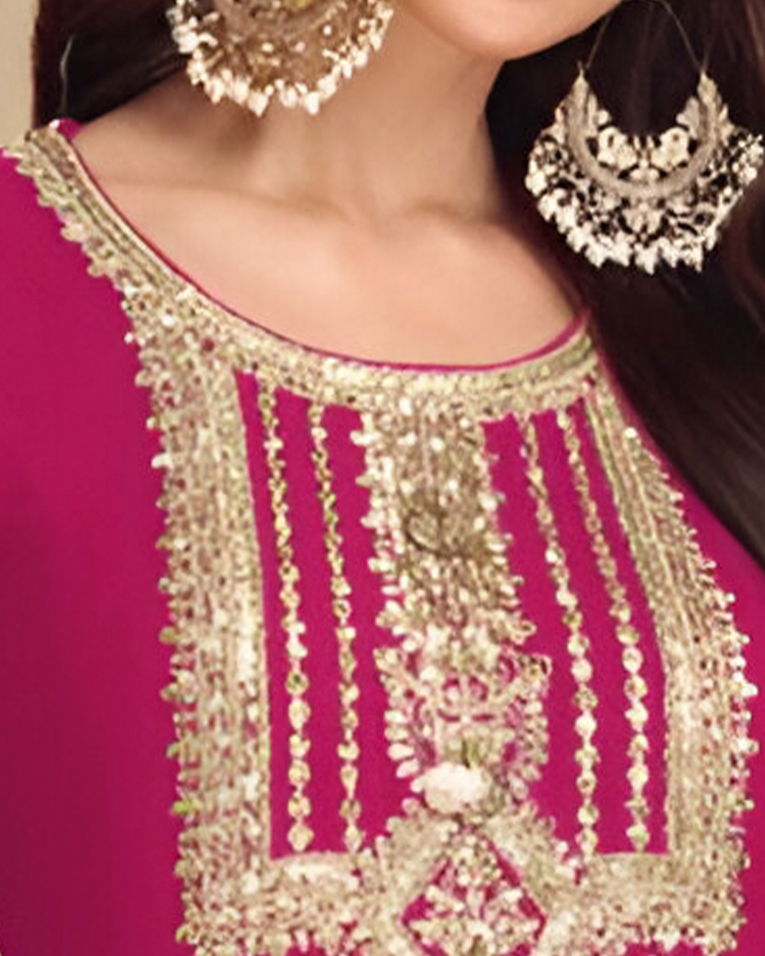 Rani Pink Embroidered Real Chinon Readymade Pakistani Salwar Suit