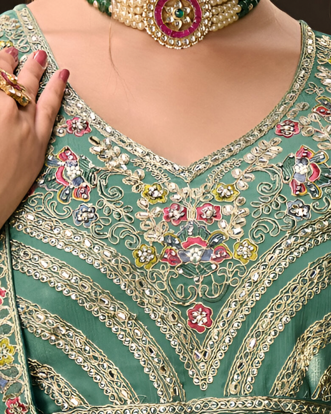 Light Green Emboidery Heavy Chinon Readymade Sharara Set