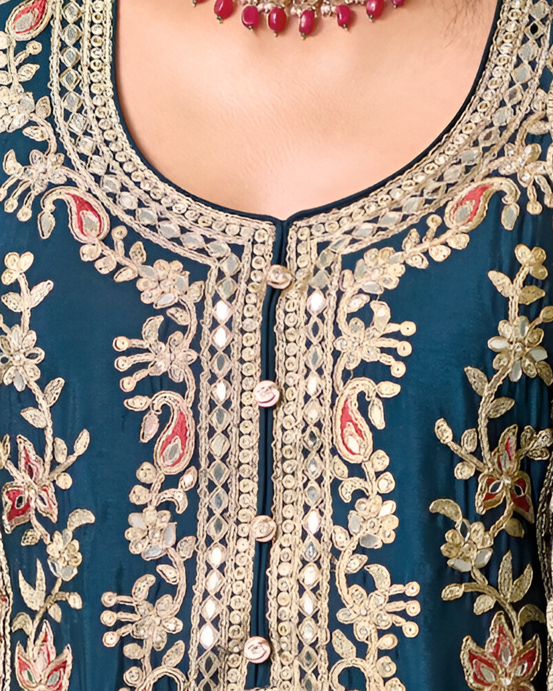 Blue Embroidered Heavy Chinon Readymade Sharara Set