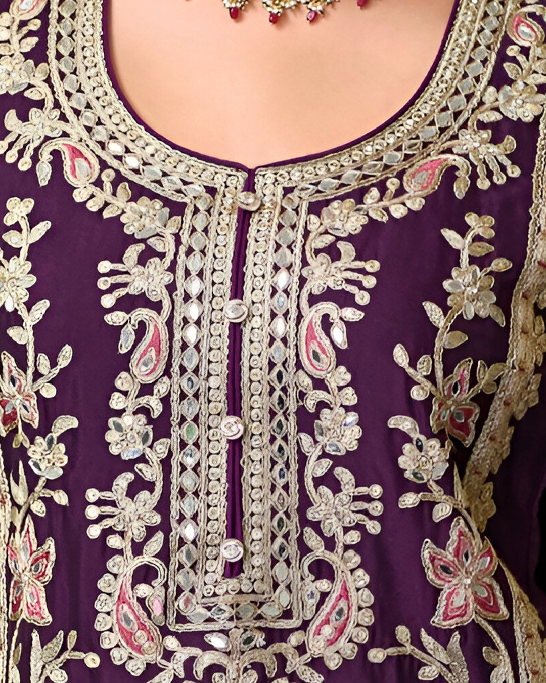 Purple Embroidered Heavy Chinon Readymade Sharara Set