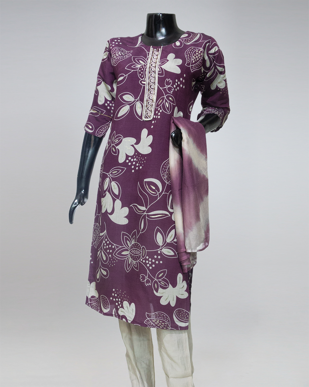 Dark Lavender Embroidered Masleen Printed Readymade Salwar Suit