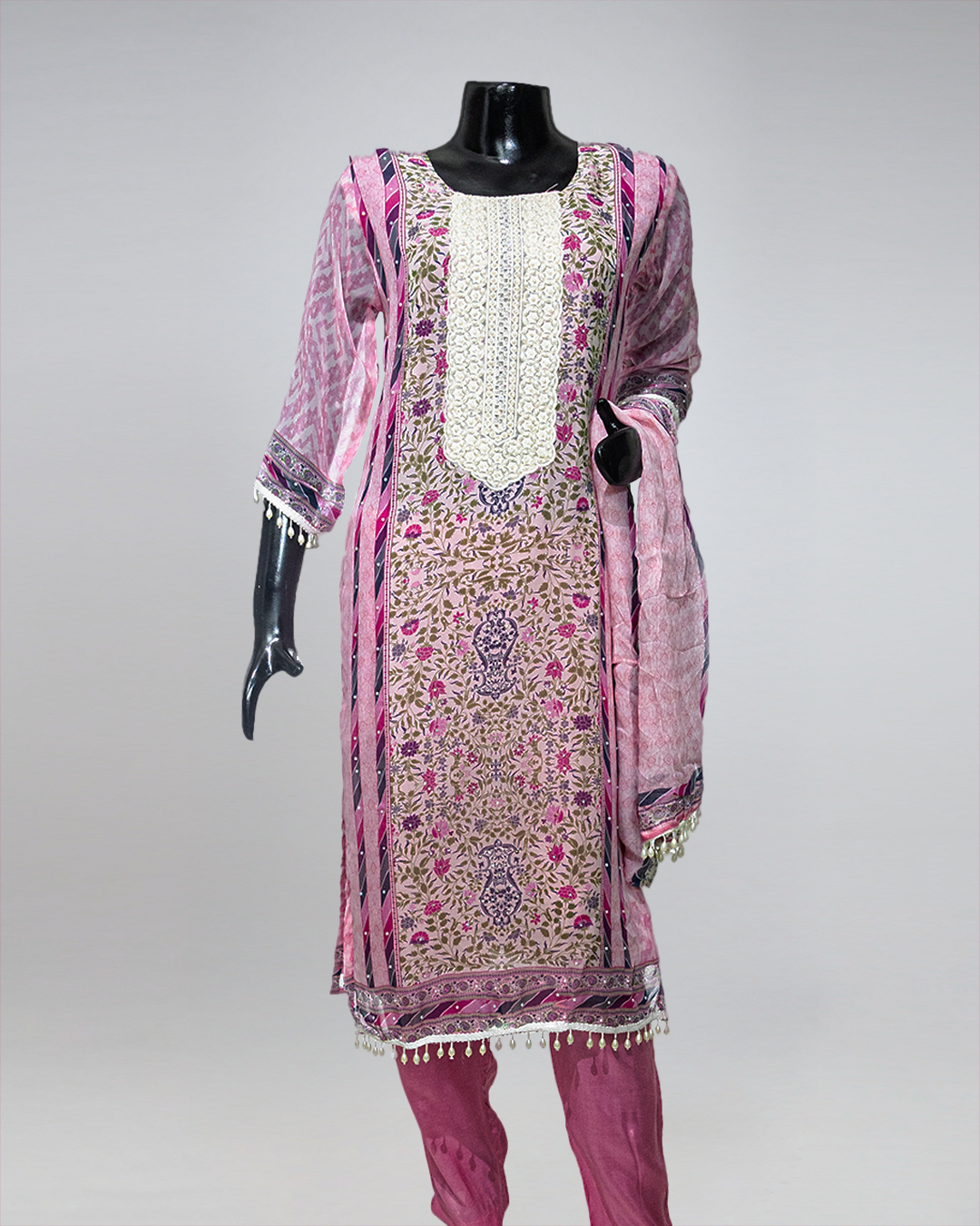 Pink Floral Hand Emborided Masleen Readymade Salwar Suit