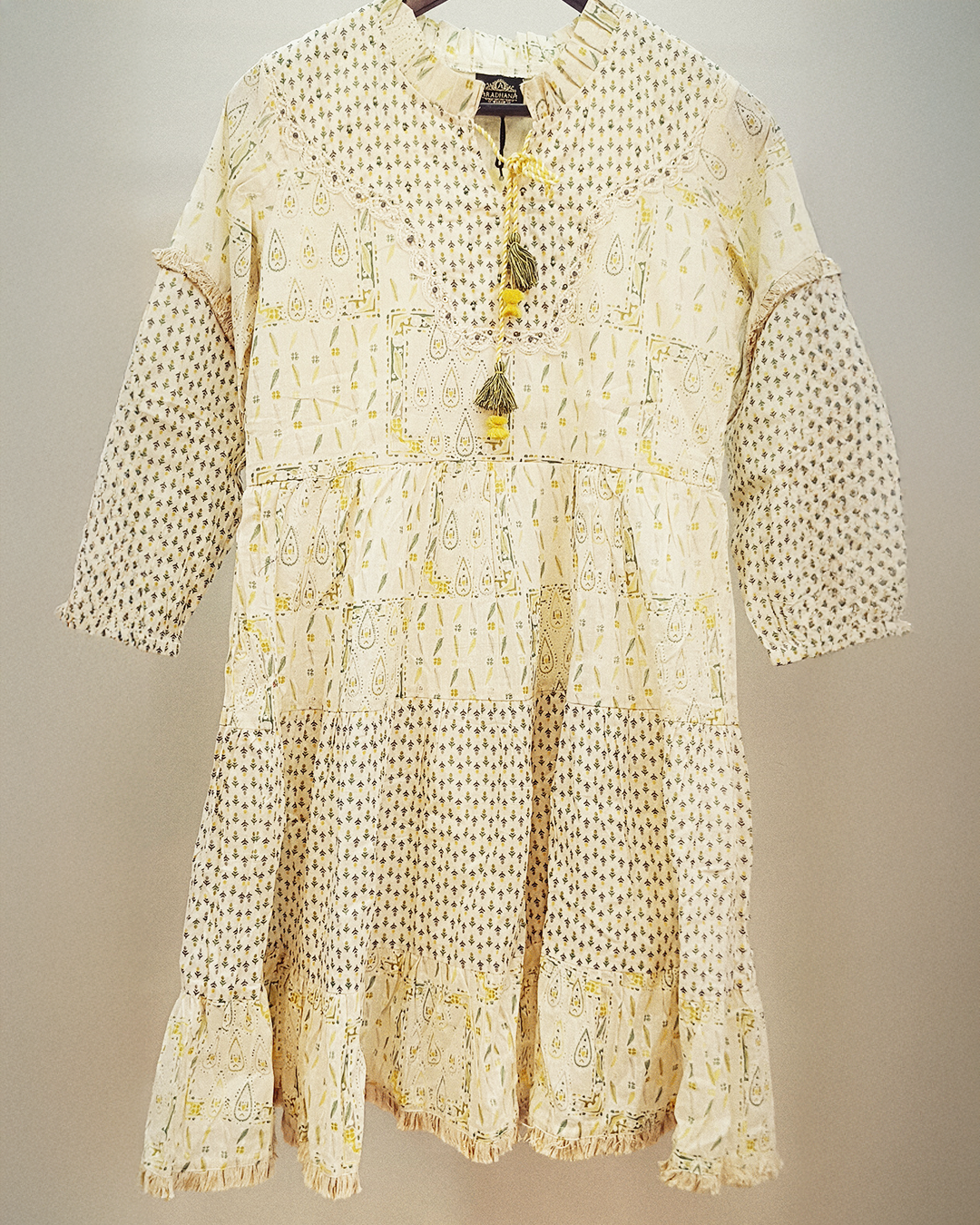 White And Green Pure Cotton Readymade Short Frocks