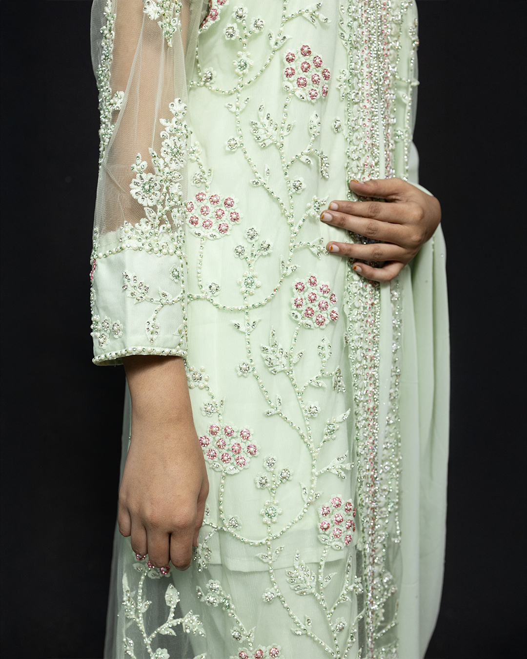 Pista Green Heavy Embroidered Georgette Readymade Pakistani Salwar Suit