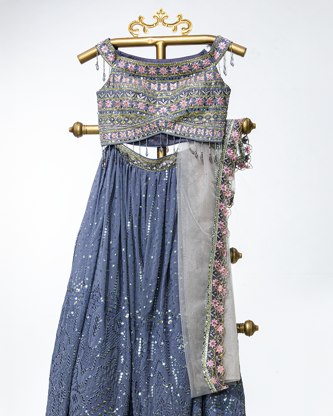 Light Blue Heavy Embroidered Georgette Readymade Lehenga