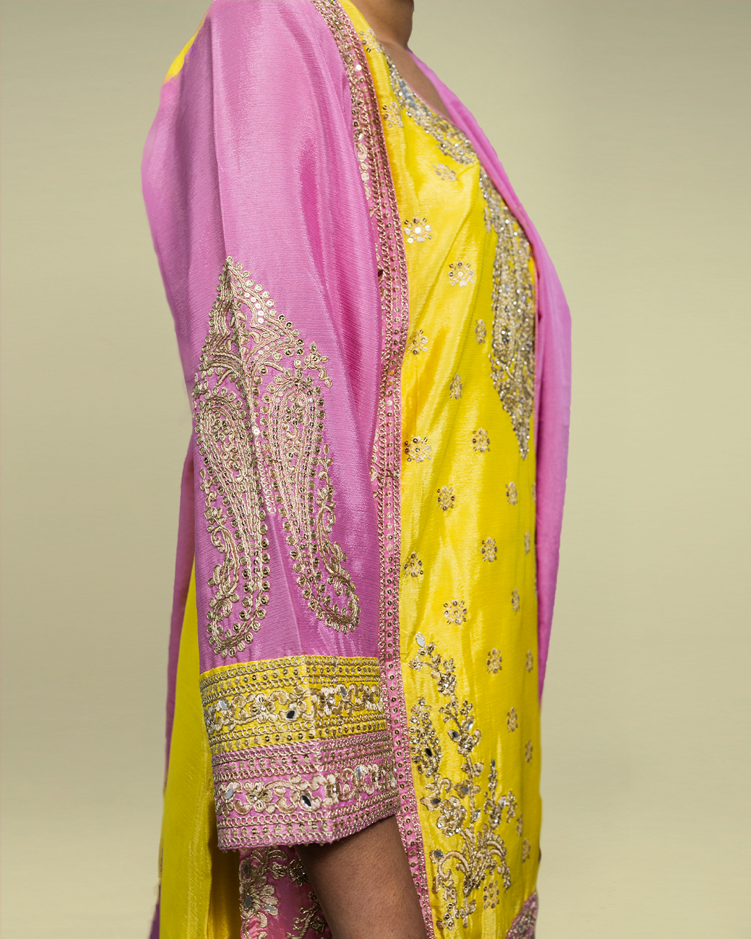 Yellow Embroidered Real Chinon Readymade Pakistani Salwar Suit