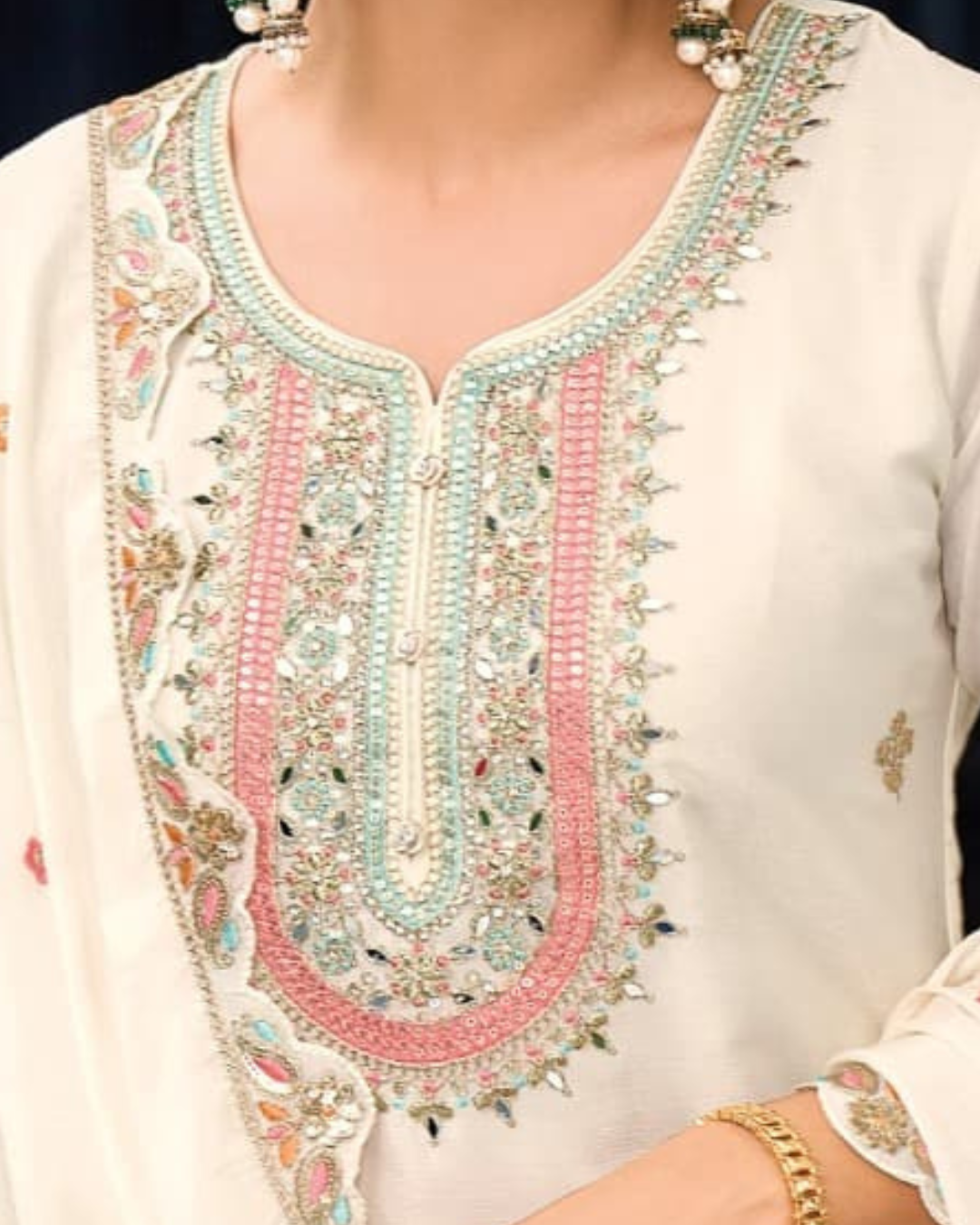 White Embroidered Heavy Chinon Readymade Sharara Set