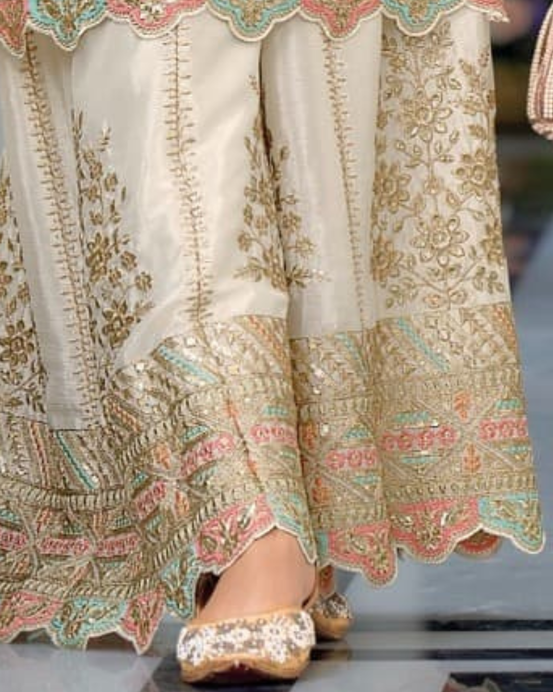 White Embroidered Heavy Chinon Readymade Sharara Set