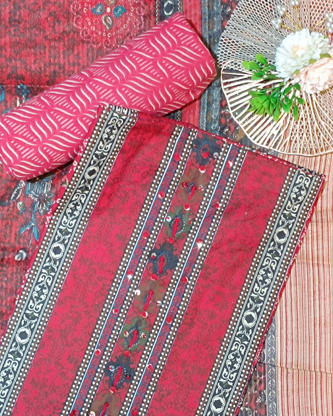 Shade Of Red Mal Cotton printed fabric Unstitched Salwar Suit