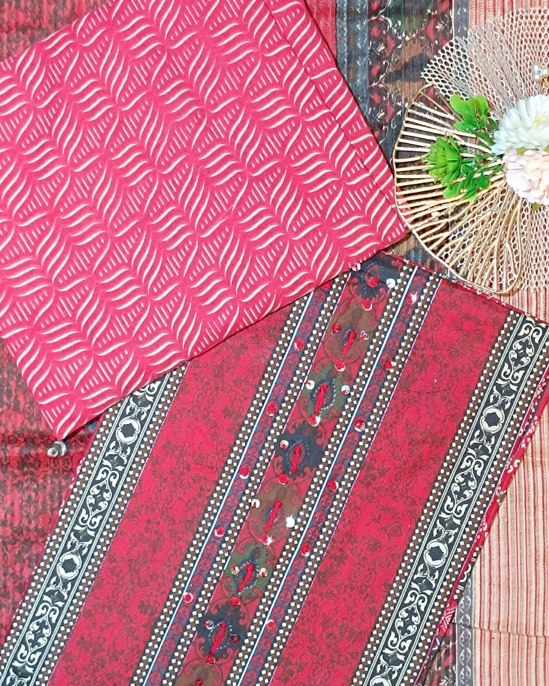 Shade Of Red Mal Cotton printed fabric Unstitched Salwar Suit