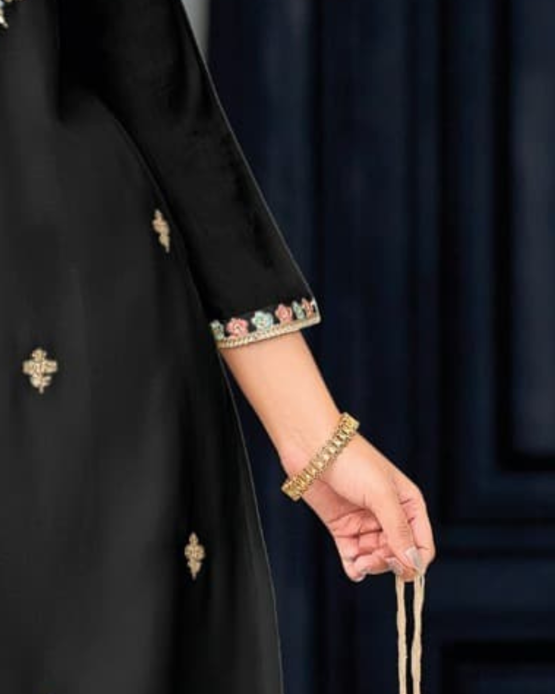 Black Embroidered Heavy Chinon Readymade sharara set