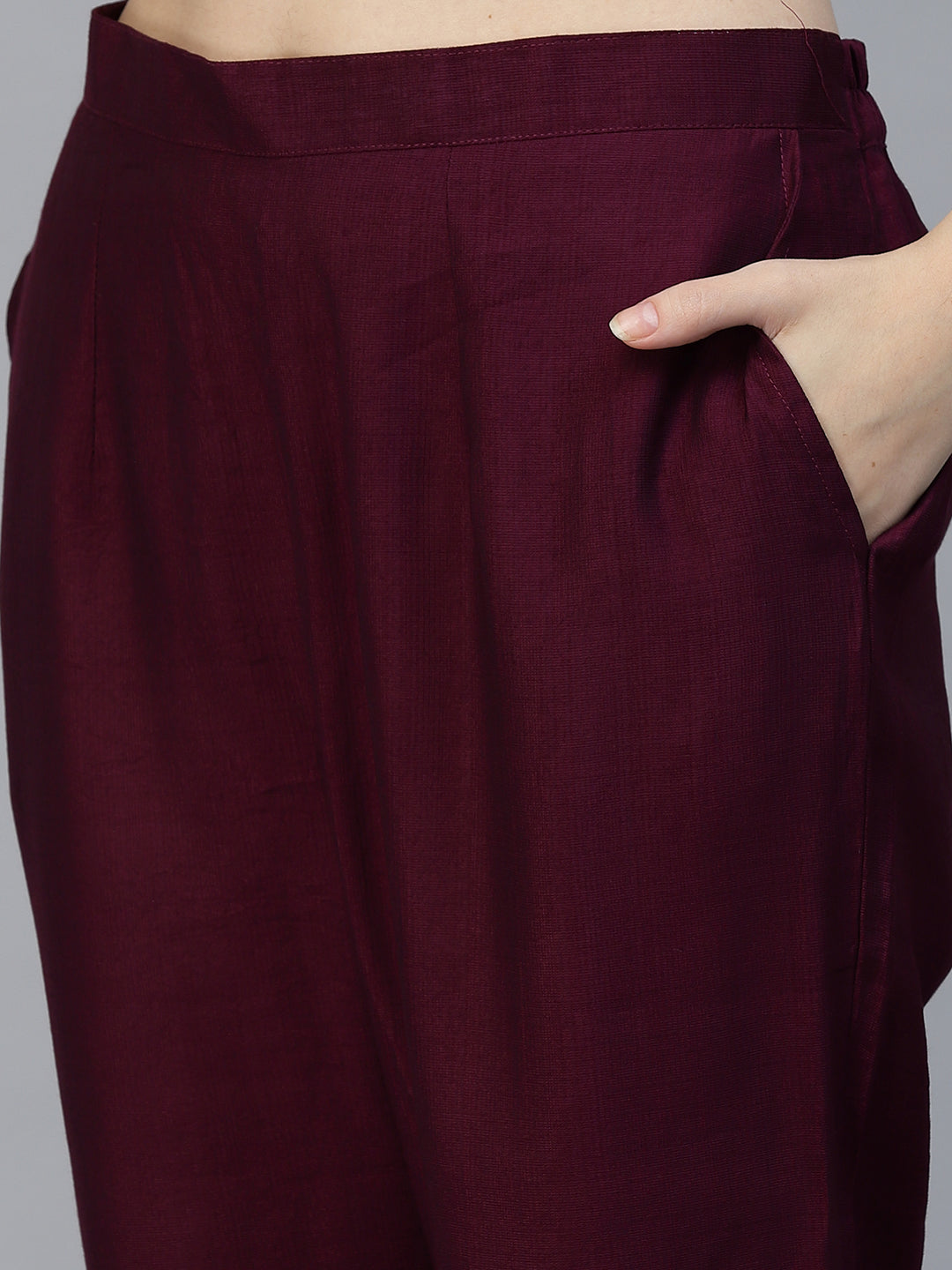 wine color Hand Embroidered Viscose Rayon Readymade Co-Ord Set