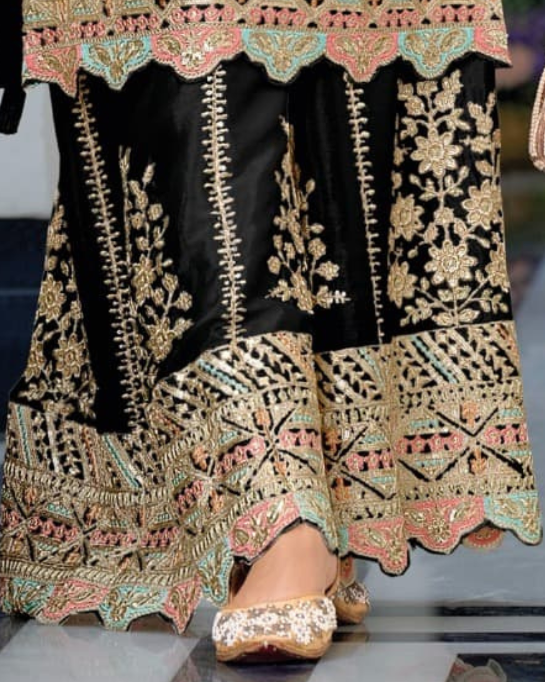 Black Embroidered Heavy Chinon Readymade sharara set