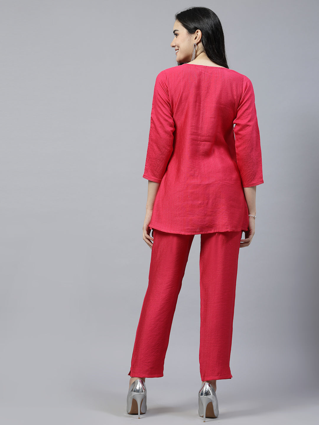 Rani Color Hand Embroidered Pure Cotton Ready Made Co-Ord Set