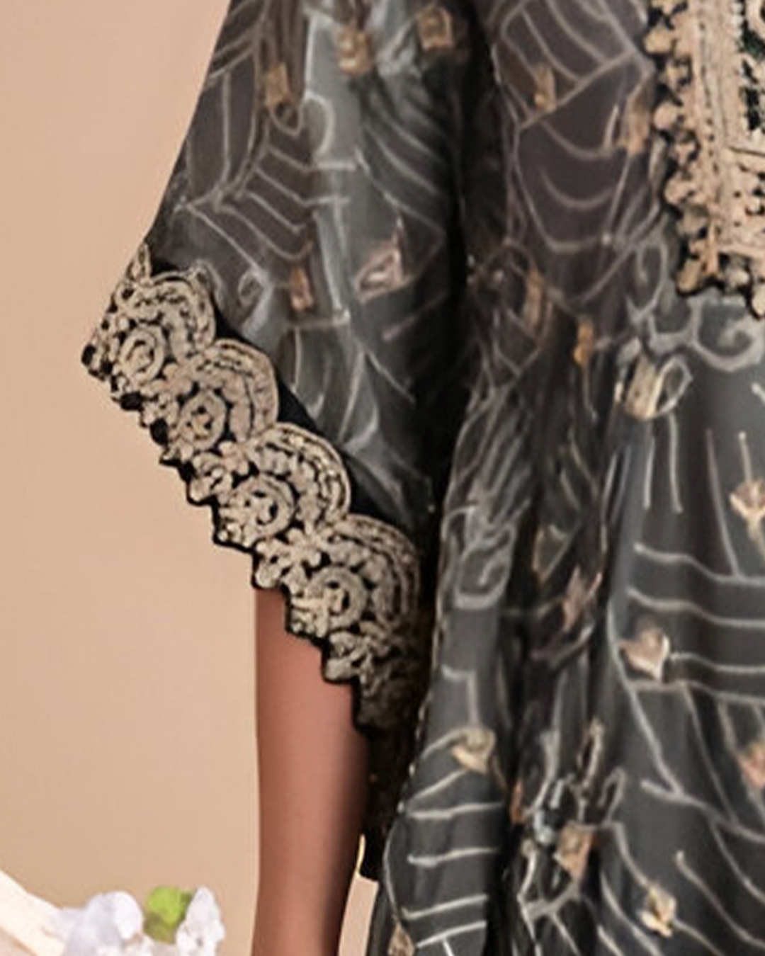 Black Embroidered Georgette Readymade Kaftan Set