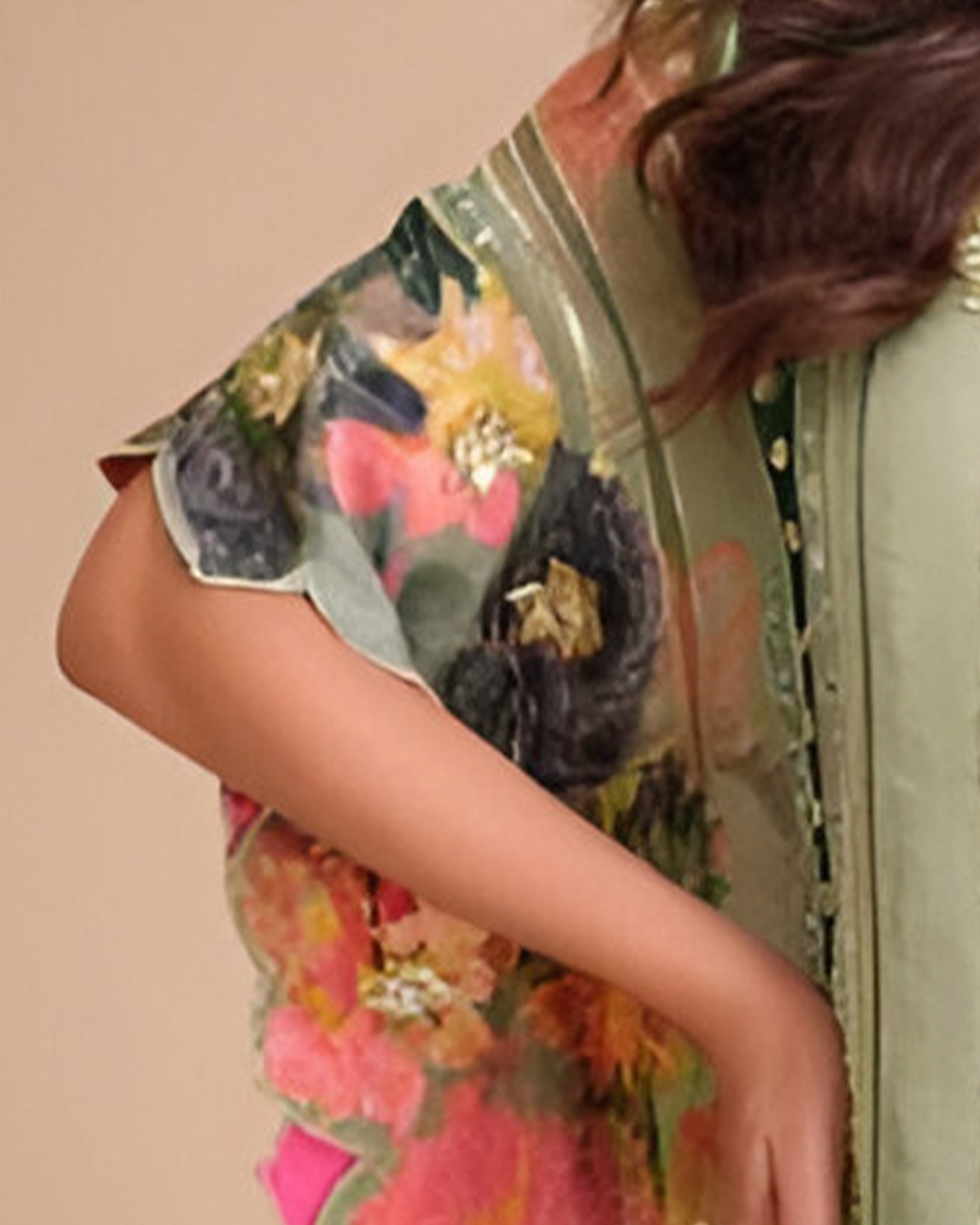 Green Embroidered Georgette Readymade Kaftan Set