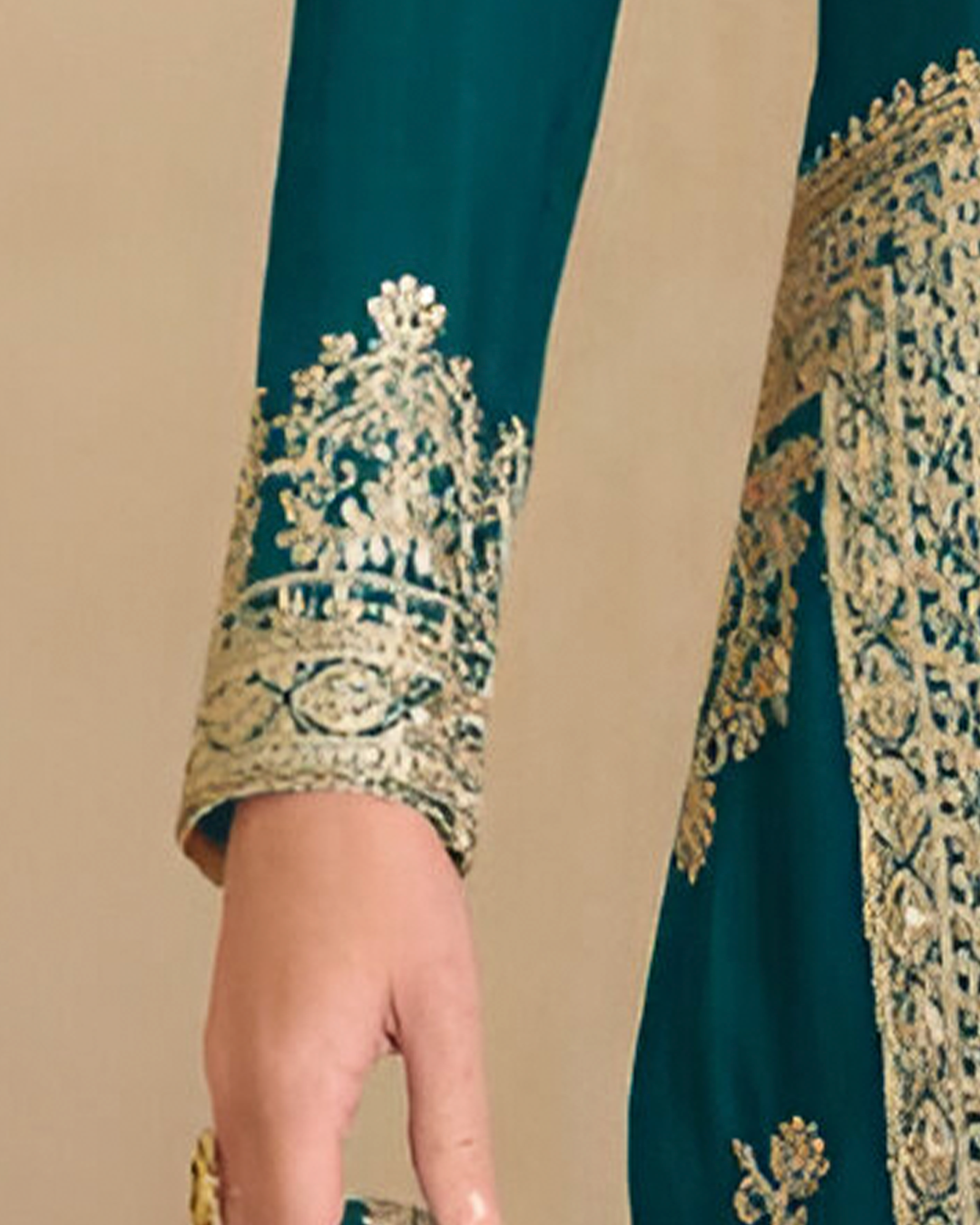 Emerald Teal Embroidered Real Chinon Readymade Pakistani Salwar Suit