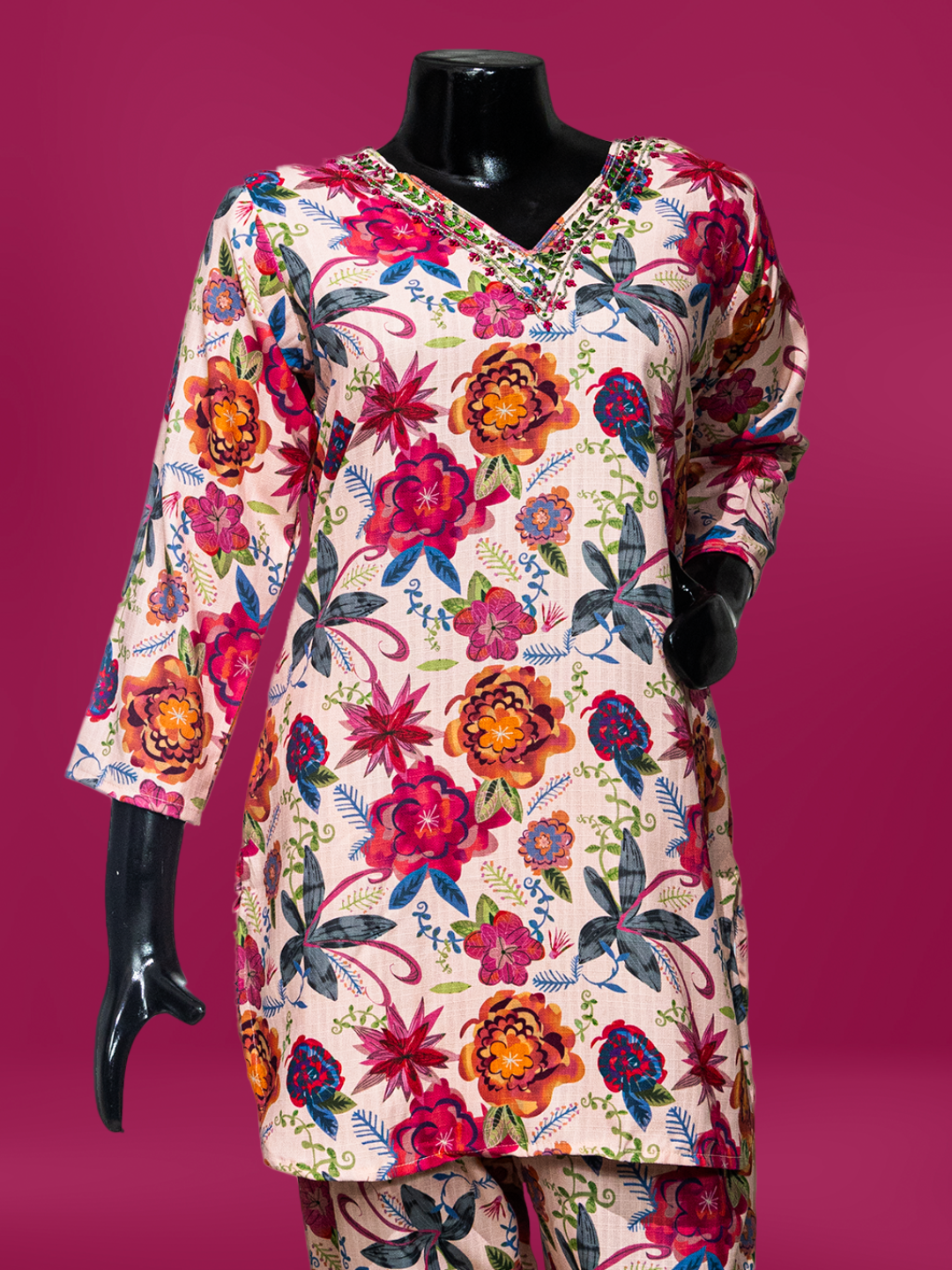 Light Pink Floral Printed Chanderi Silk Readymade Co-Ord Set