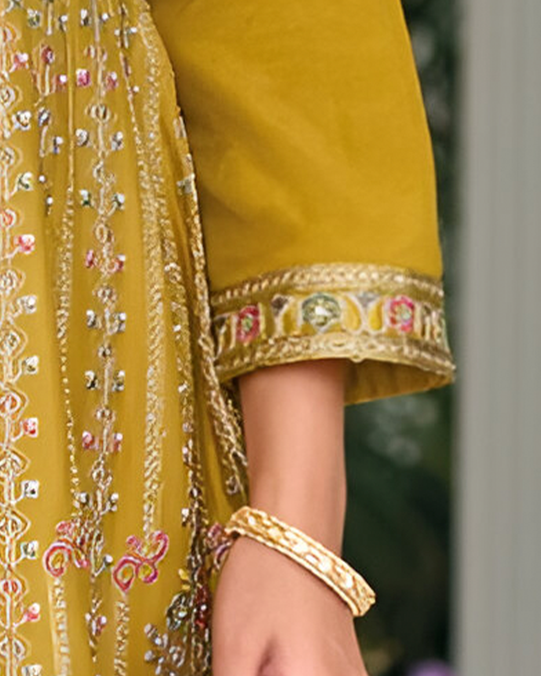 Mustard Yellow Emboidery Heavy Chinon Readymade Sharara Set